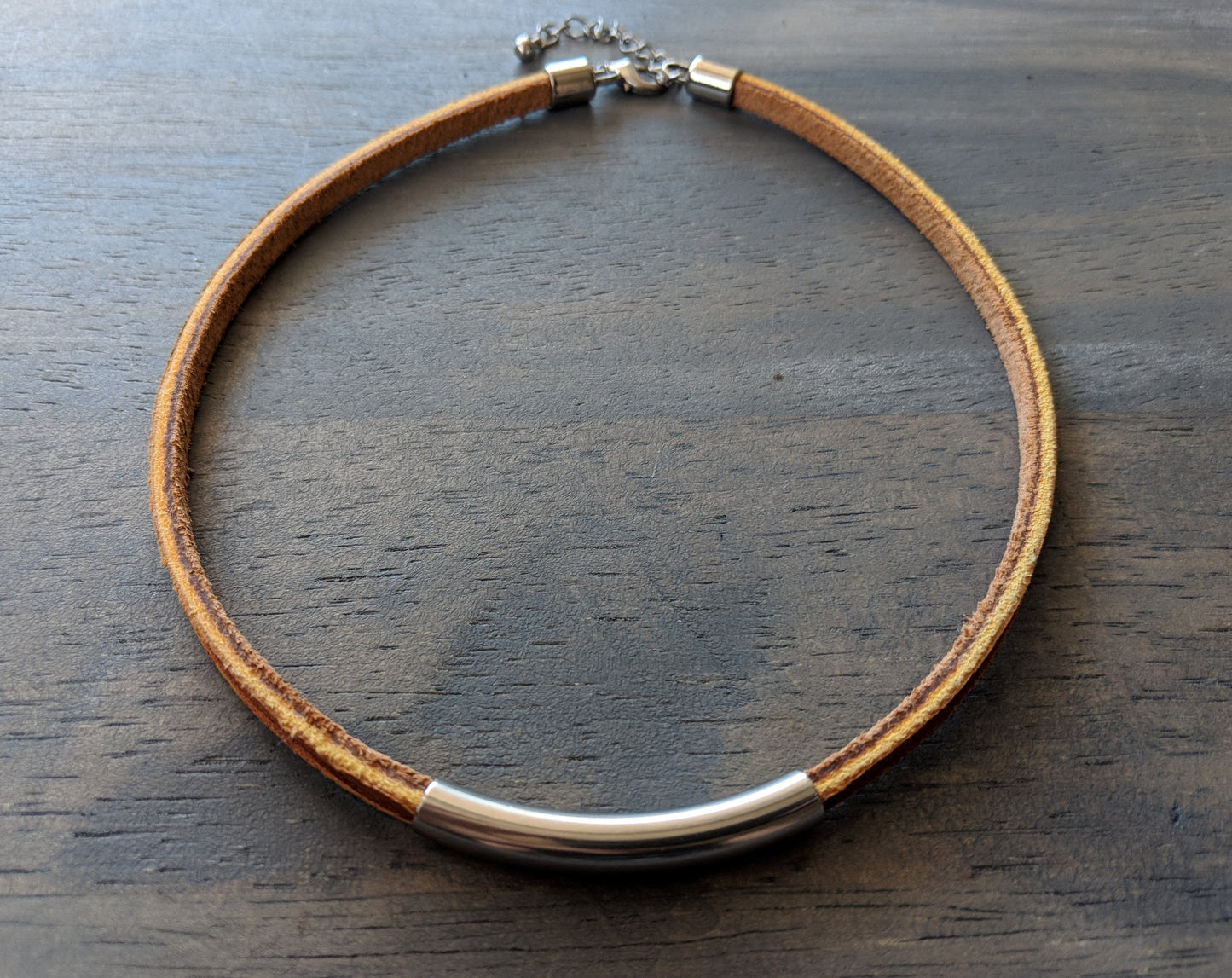 Glove Leather Necklace with Stainless Steel