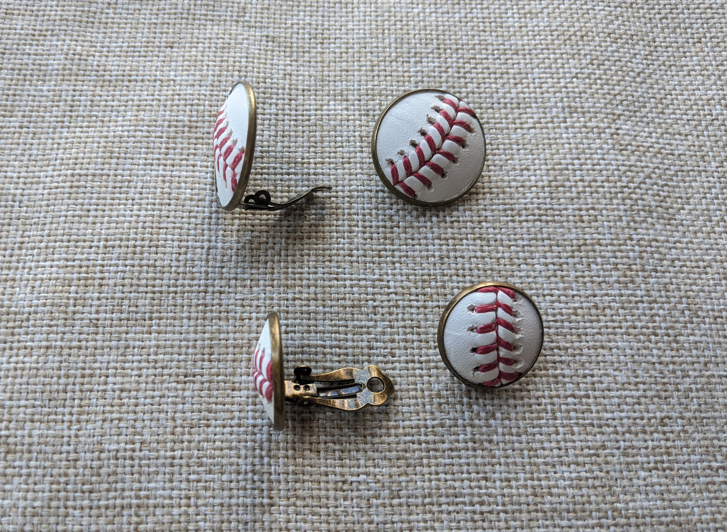 Baseball Clip On Earrings- Antique Bronze