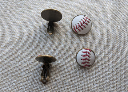 Baseball Clip On Earrings- Antique Bronze