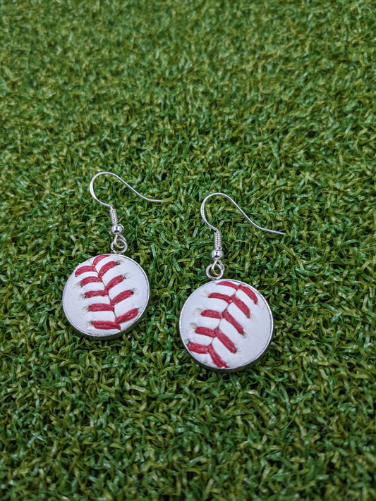 Baseball earrings classic dangle front view