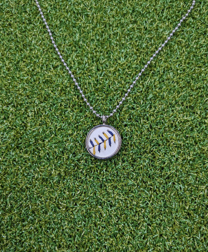 Blue & Gold Stitches - Baseball Necklace - Limited Edition