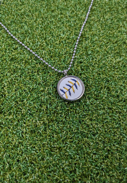 Blue & Gold Stitches - Baseball Necklace - Limited Edition