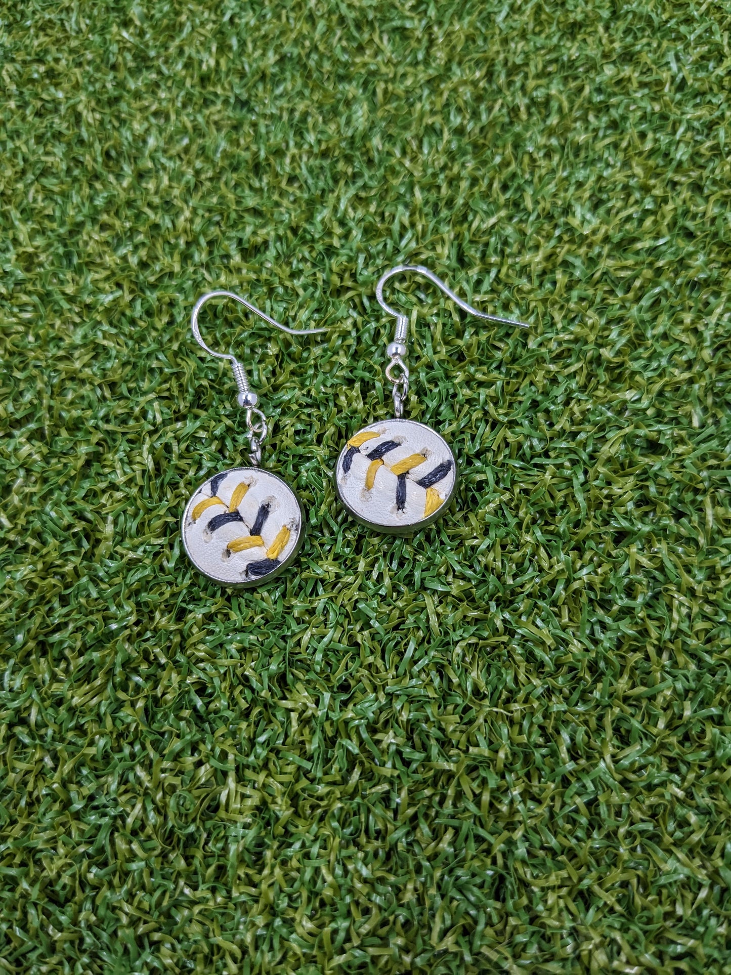 Black & Yellow Stitches - Baseball Small Dangle Earrings - Limited Edition