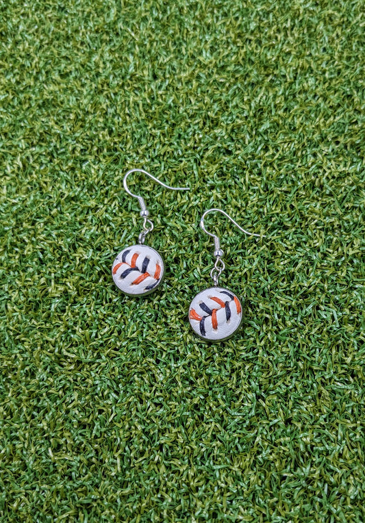 Orange & Black Stitches - Baseball Small Dangle Earrings - Limited Edition