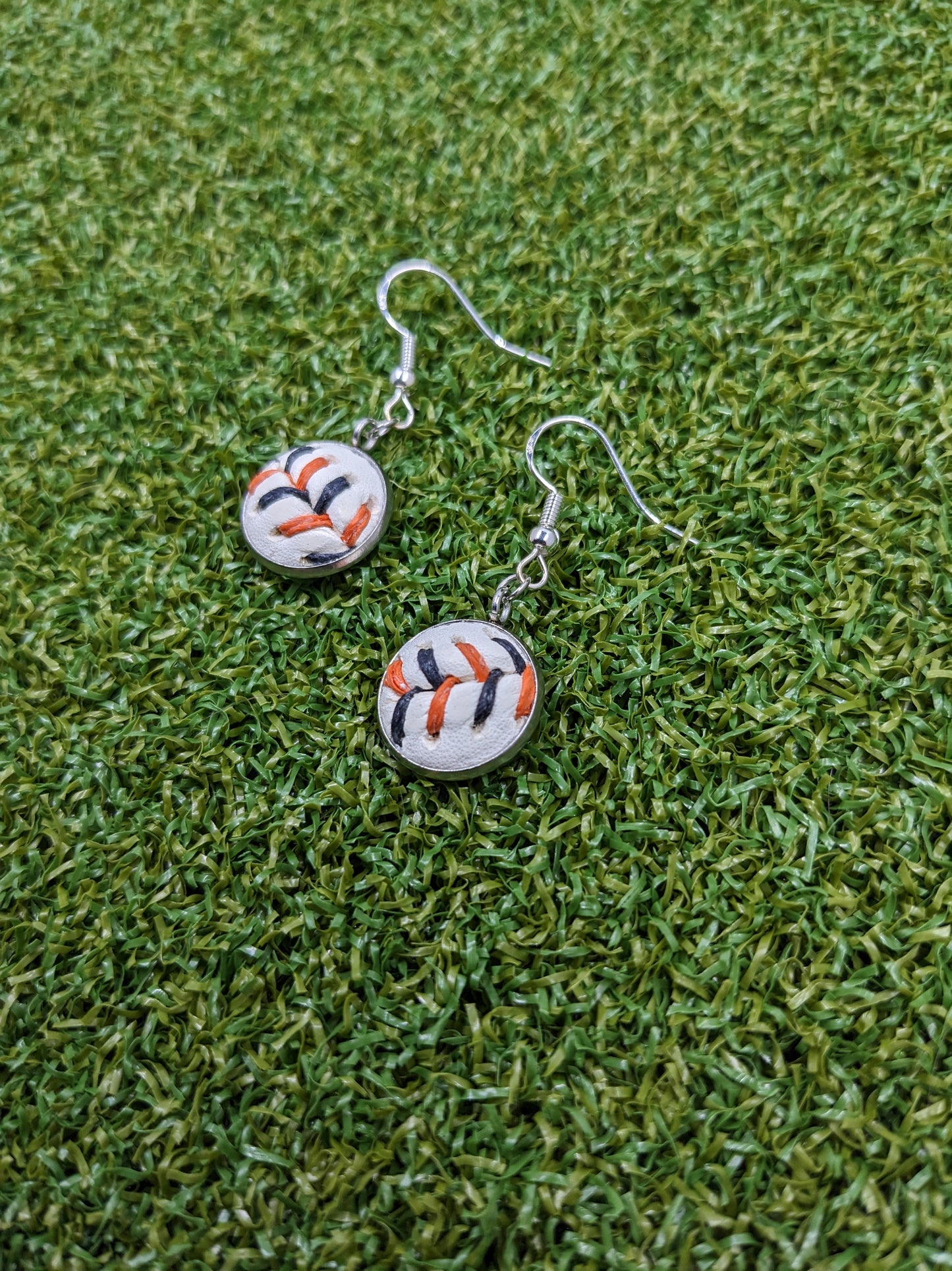 Orange & Black Stitches - Baseball Small Dangle Earrings - Limited Edition