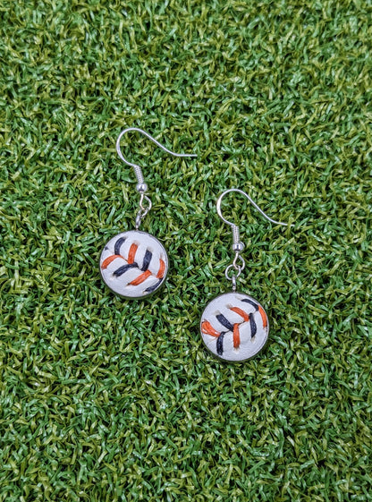 Orange & Black Stitches - Baseball Small Dangle Earrings - Limited Edition