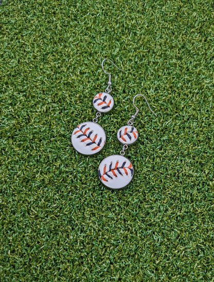 Double Play Earrings- Orange/Black Stitches