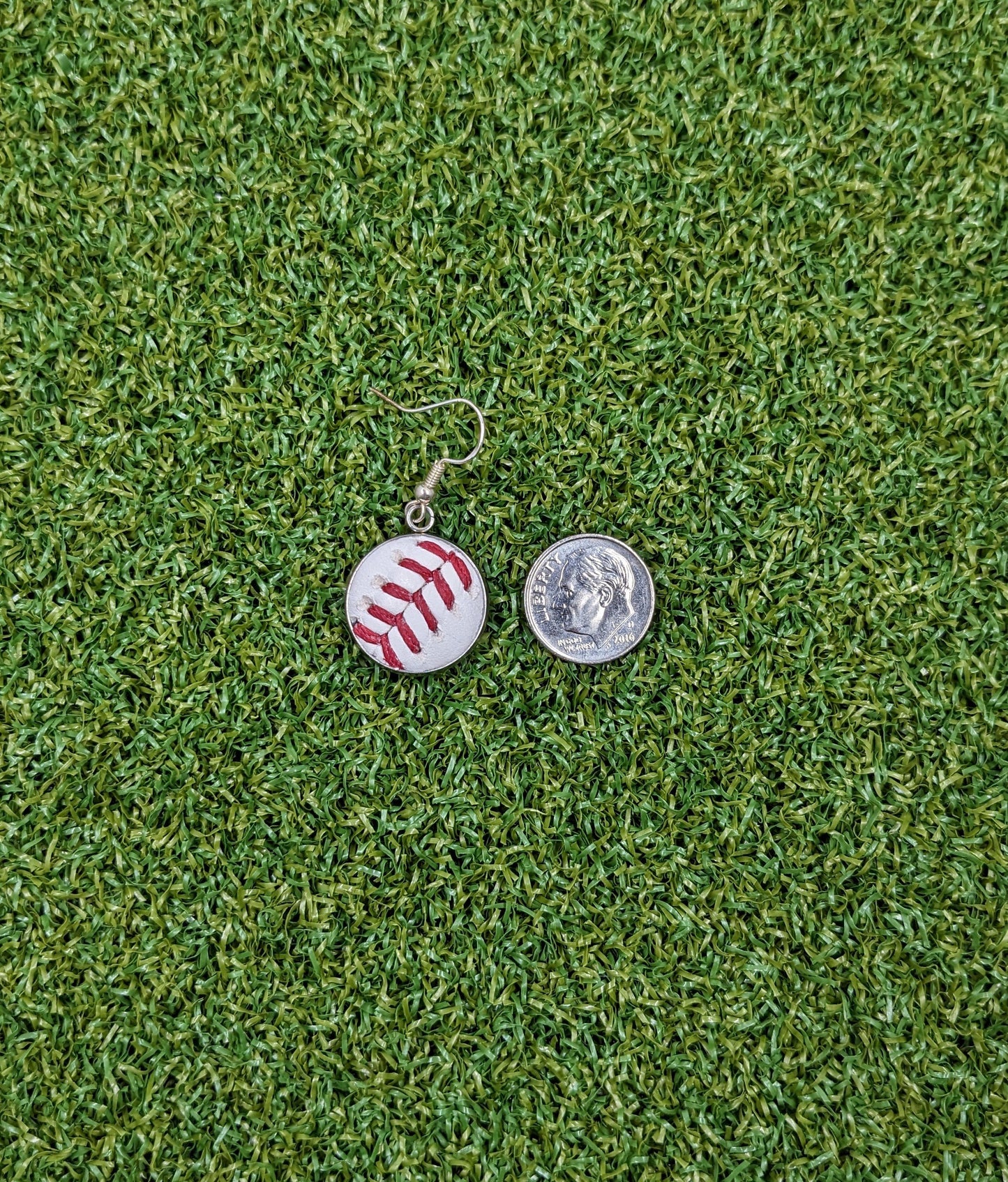 Baseball earrings classic dangle size reference