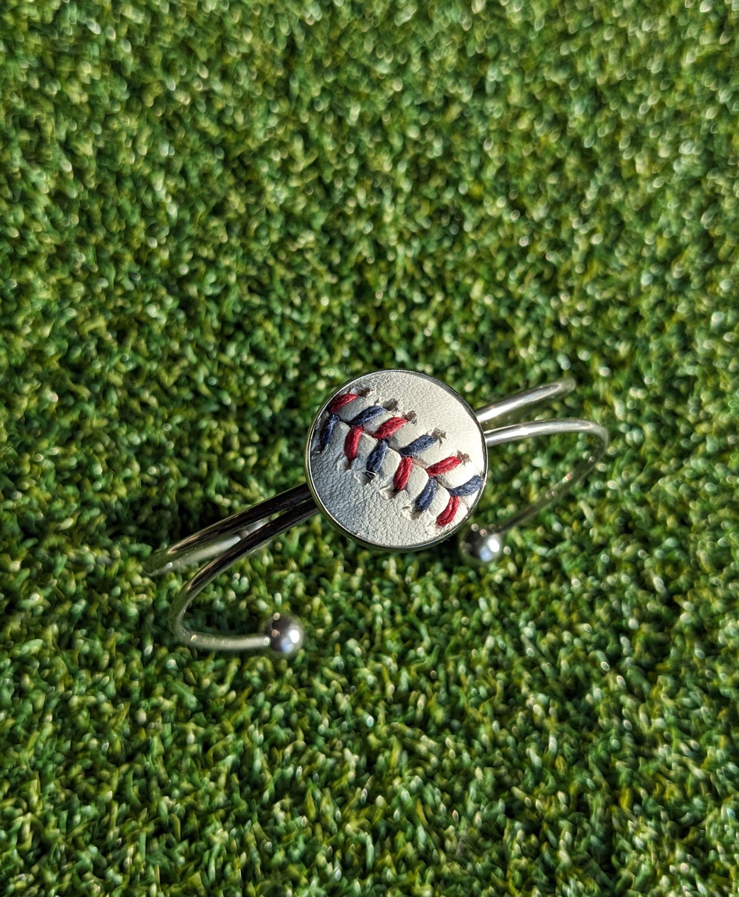 Baseball Double Cuff Bracelet- Red/Blue Stitches
