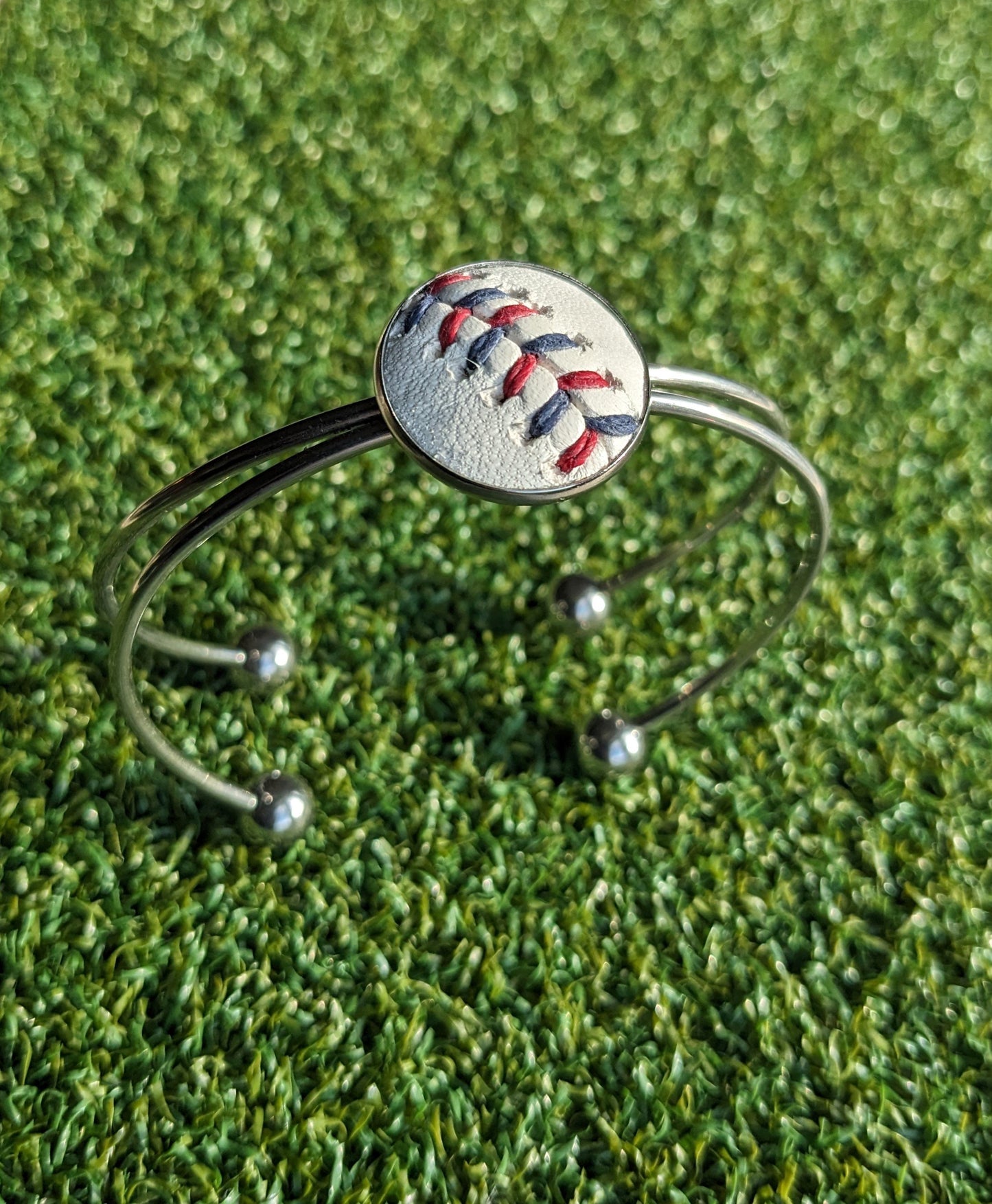 Baseball Double Cuff Bracelet- Red/Blue Stitches