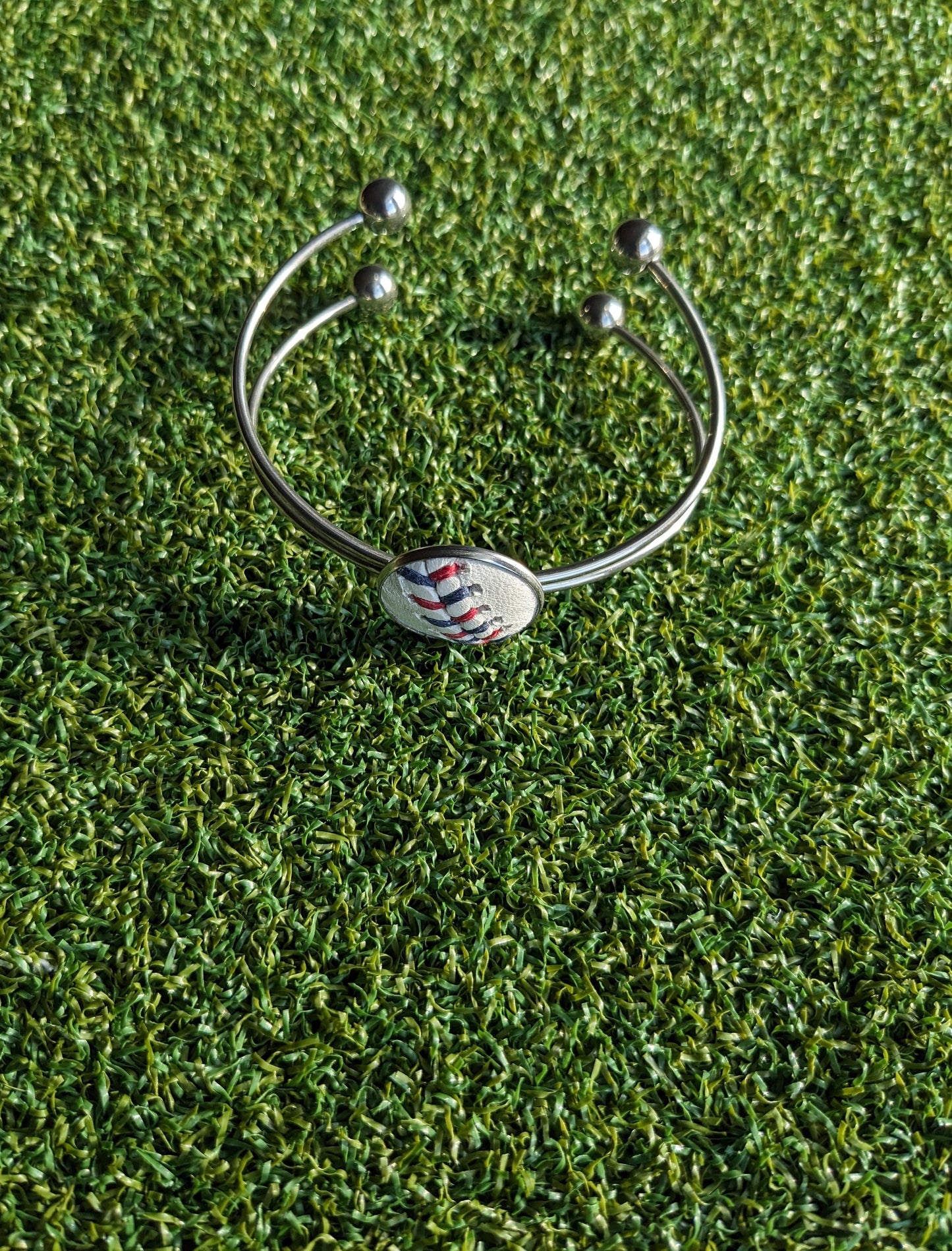 Baseball Double Cuff Bracelet- Red/Blue Stitches