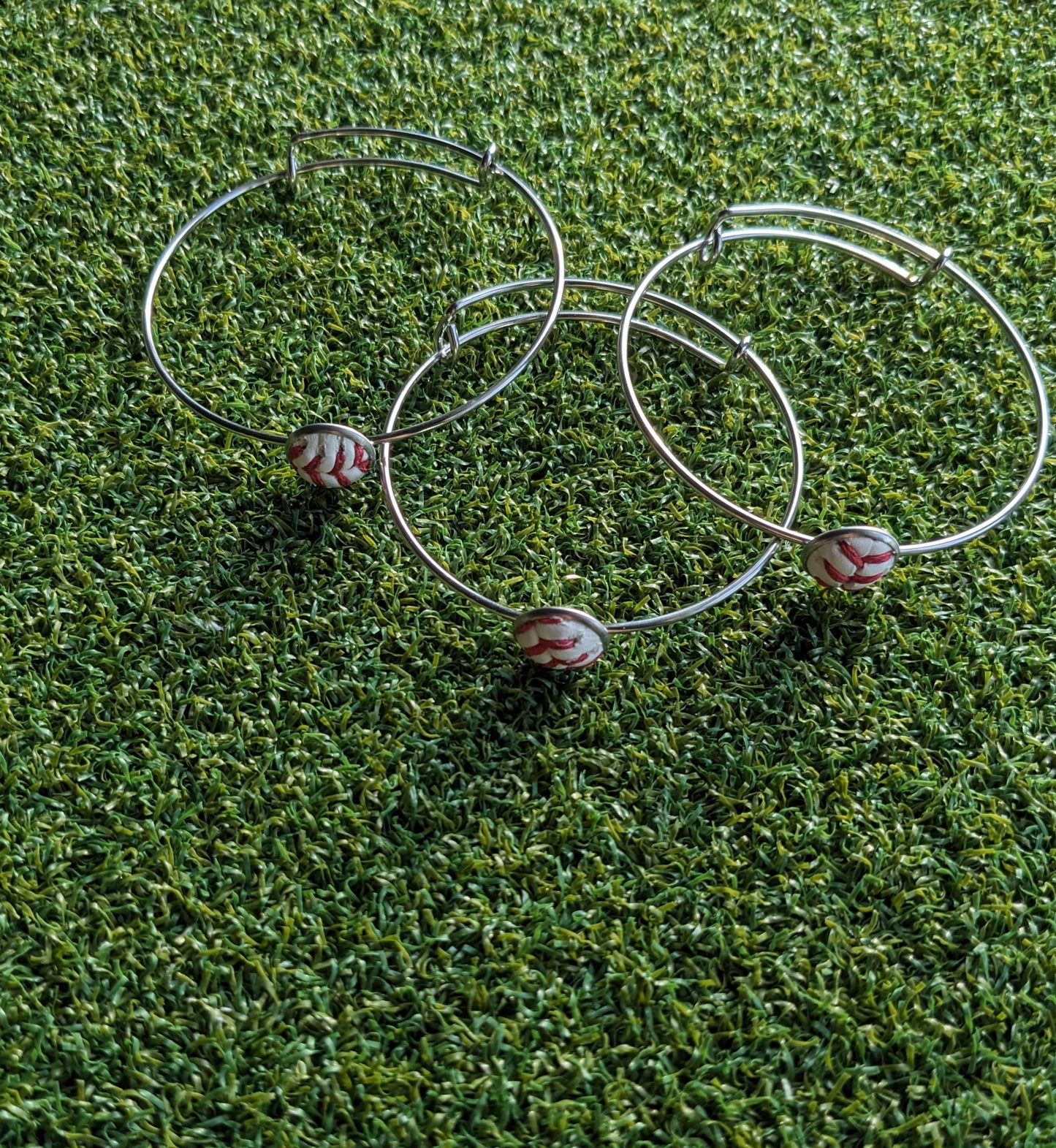 Small Baseball Double Loop Wire Bangle Bracelet