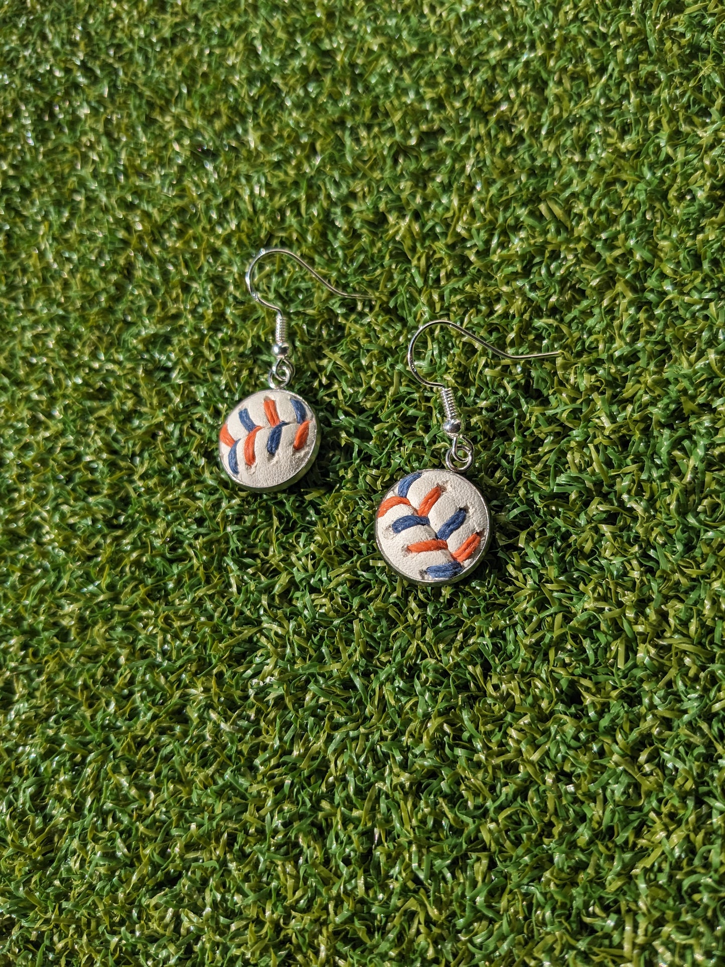 Orange & Blue Stitches - Baseball Small Dangle Earrings - Limited Edition