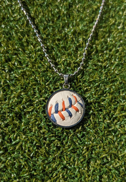 Orange & Blue Stitches - Baseball Necklace - Limited Edition