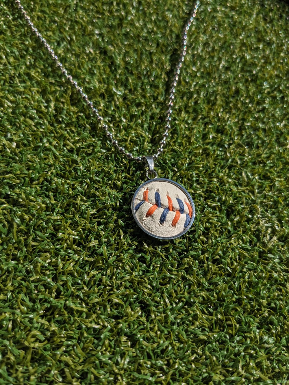Orange & Blue Stitches - Baseball Necklace - Limited Edition