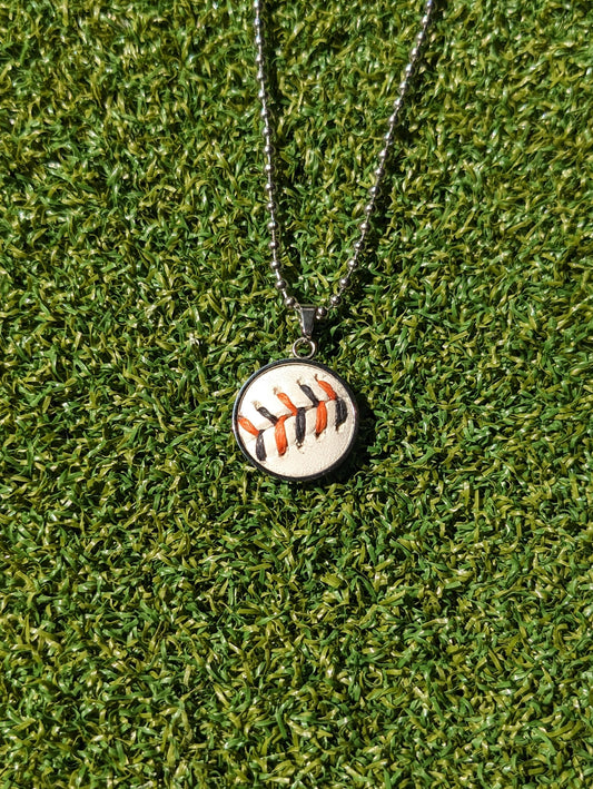 Orange & Black Stitches - Baseball Necklace - Limited Edition