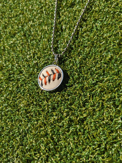 Orange & Black Stitches - Baseball Necklace - Limited Edition