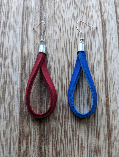 Red & Blue Baseball Glove Leather Earrings
