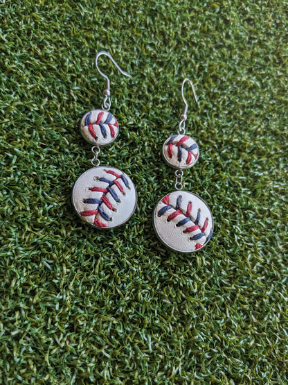 Double Play Earrings- Red/Blue Stitches