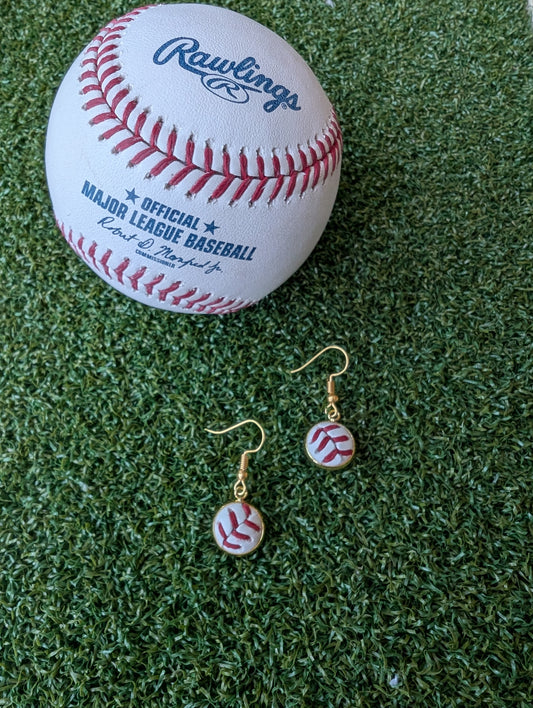 Baseball Small Dangle Earrings- Classic Gold