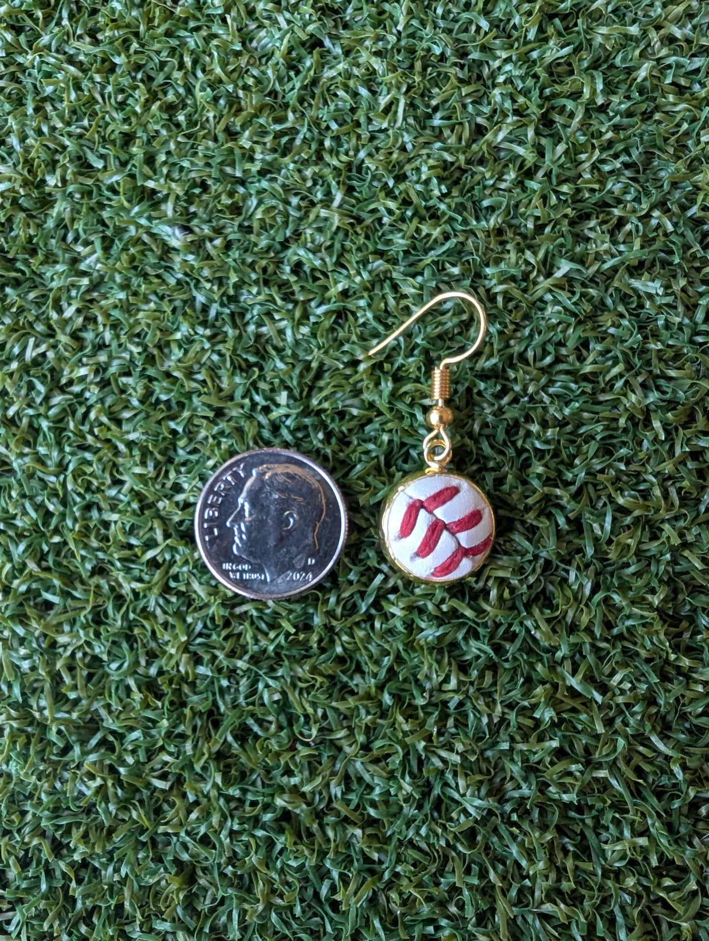Baseball Small Dangle Earrings- Classic Gold