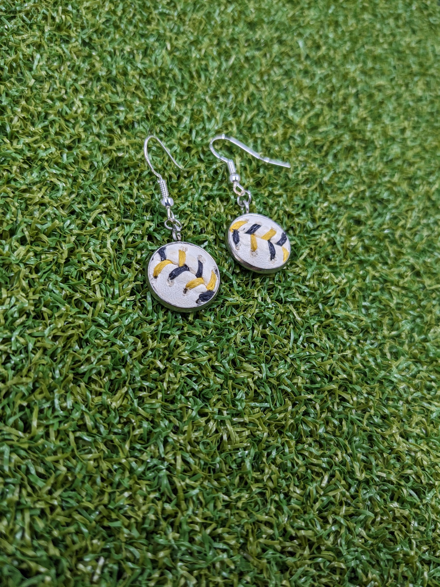 Black & Yellow Stitches - Baseball Small Dangle Earrings - Limited Edition