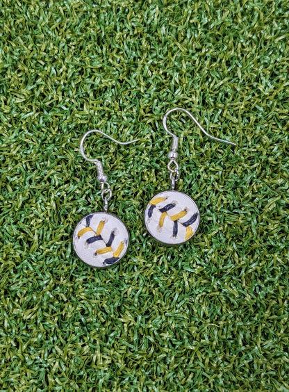 Black & Yellow Stitches - Baseball Small Dangle Earrings - Limited Edition