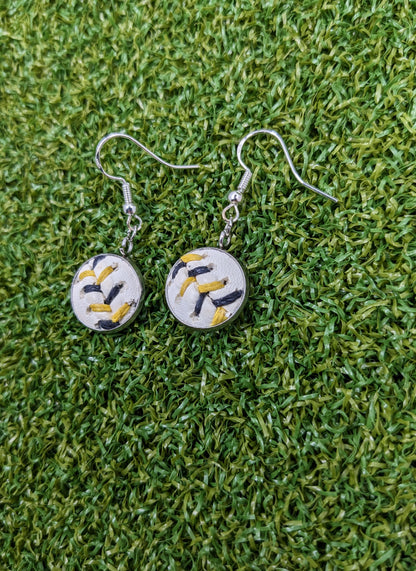 Black & Yellow Stitches - Baseball Small Dangle Earrings - Limited Edition