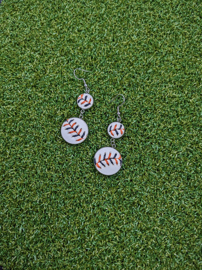 Double Play Earrings- Orange/Black Stitches