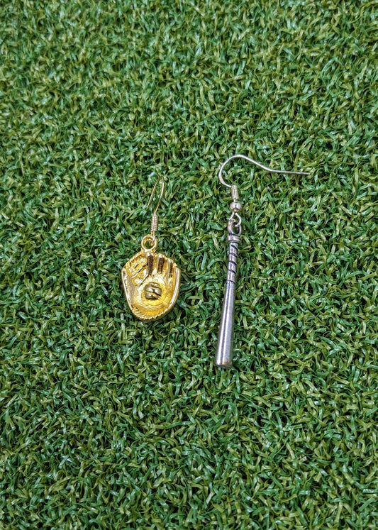 Gold Glove & Silver Bat Earrings