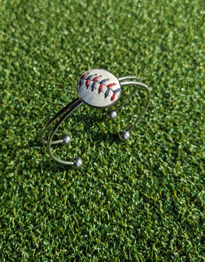 Baseball Double Cuff Bracelet- Red/Blue Stitches