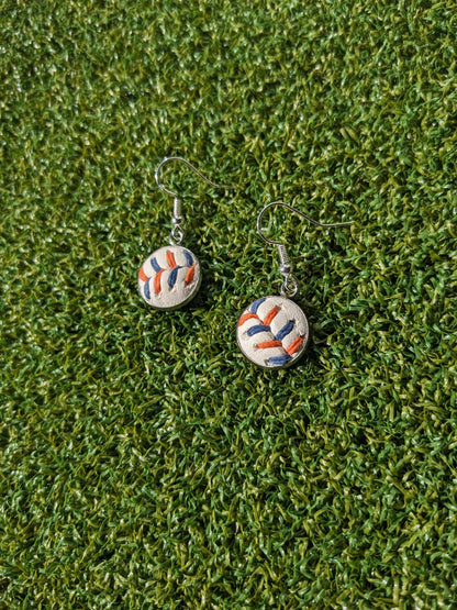 Orange & Blue Stitches - Baseball Small Dangle Earrings - Limited Edition