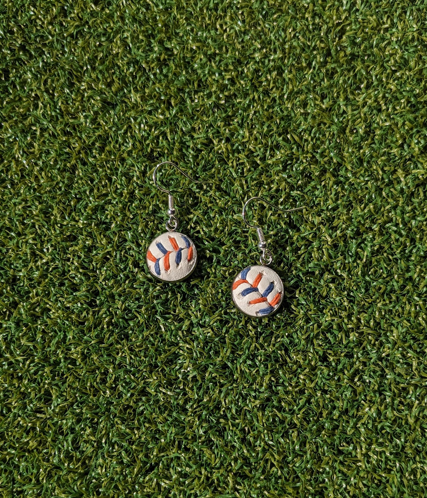 Orange & Blue Stitches - Baseball Small Dangle Earrings - Limited Edition