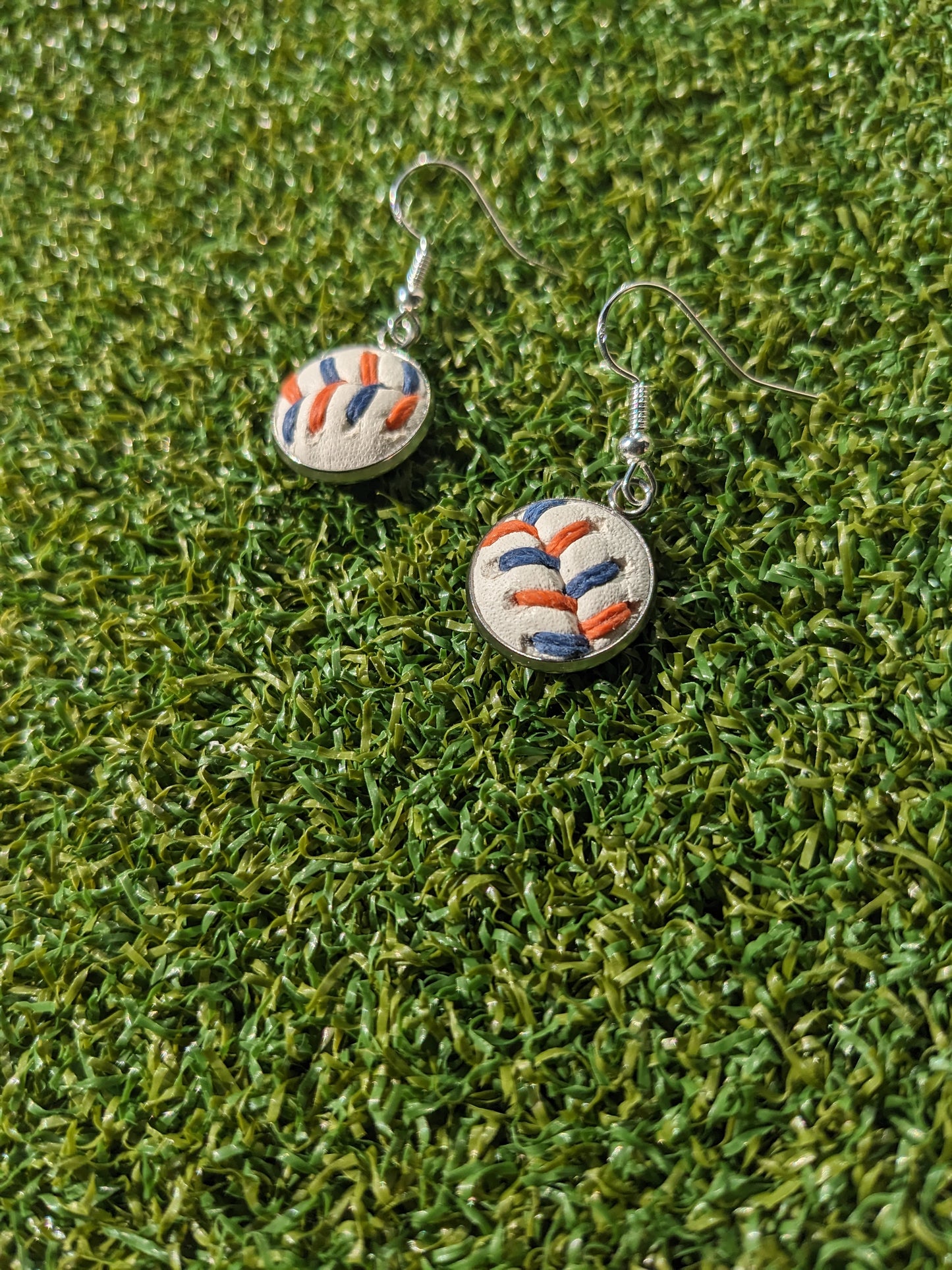 Orange & Blue Stitches - Baseball Small Dangle Earrings - Limited Edition