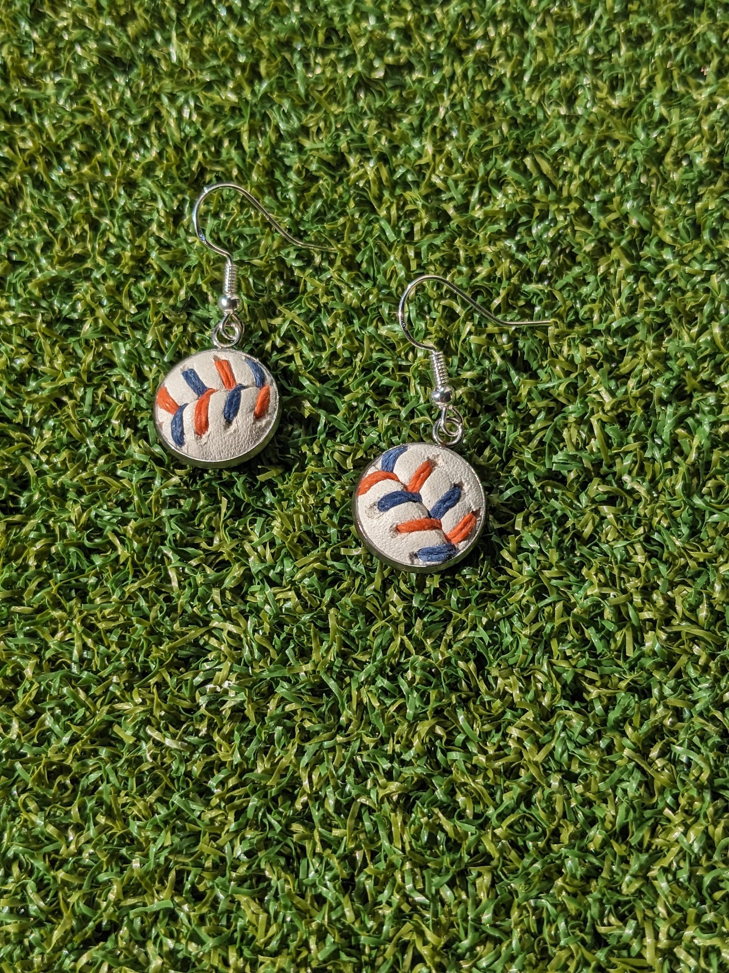 Orange & Blue Stitches - Baseball Small Dangle Earrings - Limited Edition