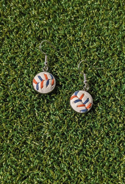 Orange & Blue Stitches - Baseball Small Dangle Earrings - Limited Edition