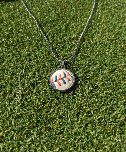 Orange & Blue Stitches - Baseball Necklace - Limited Edition