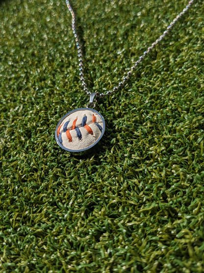 Orange & Blue Stitches - Baseball Necklace - Limited Edition