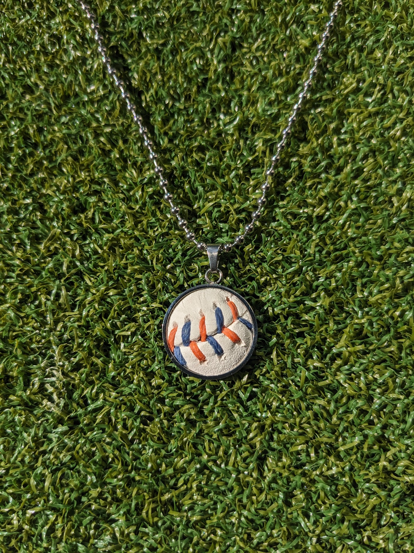 Orange & Blue Stitches - Baseball Necklace - Limited Edition