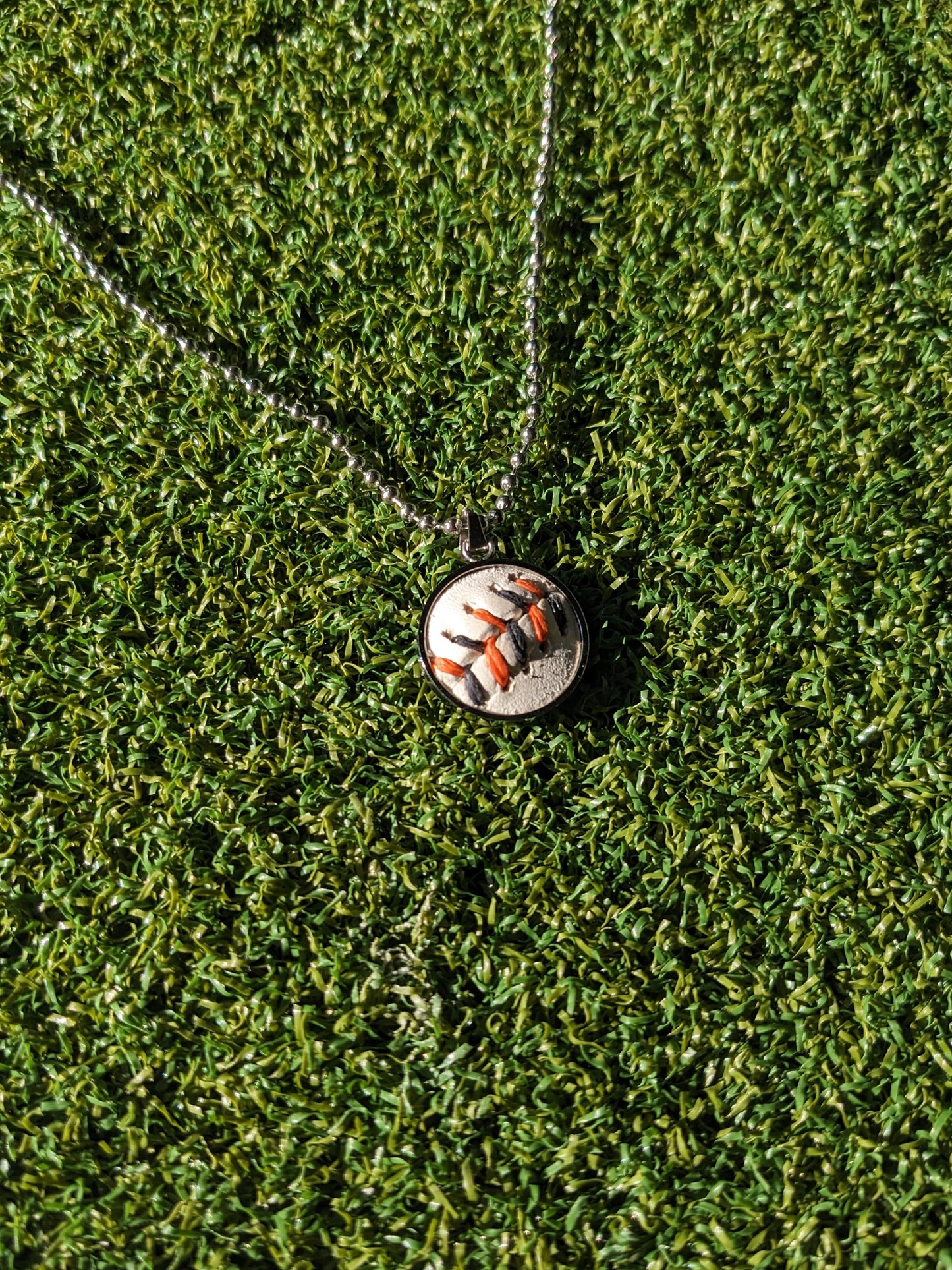 Orange & Black Stitches - Baseball Necklace - Limited Edition