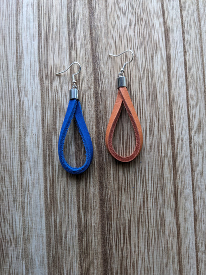 Orange & Blue Baseball Glove Leather Earrings