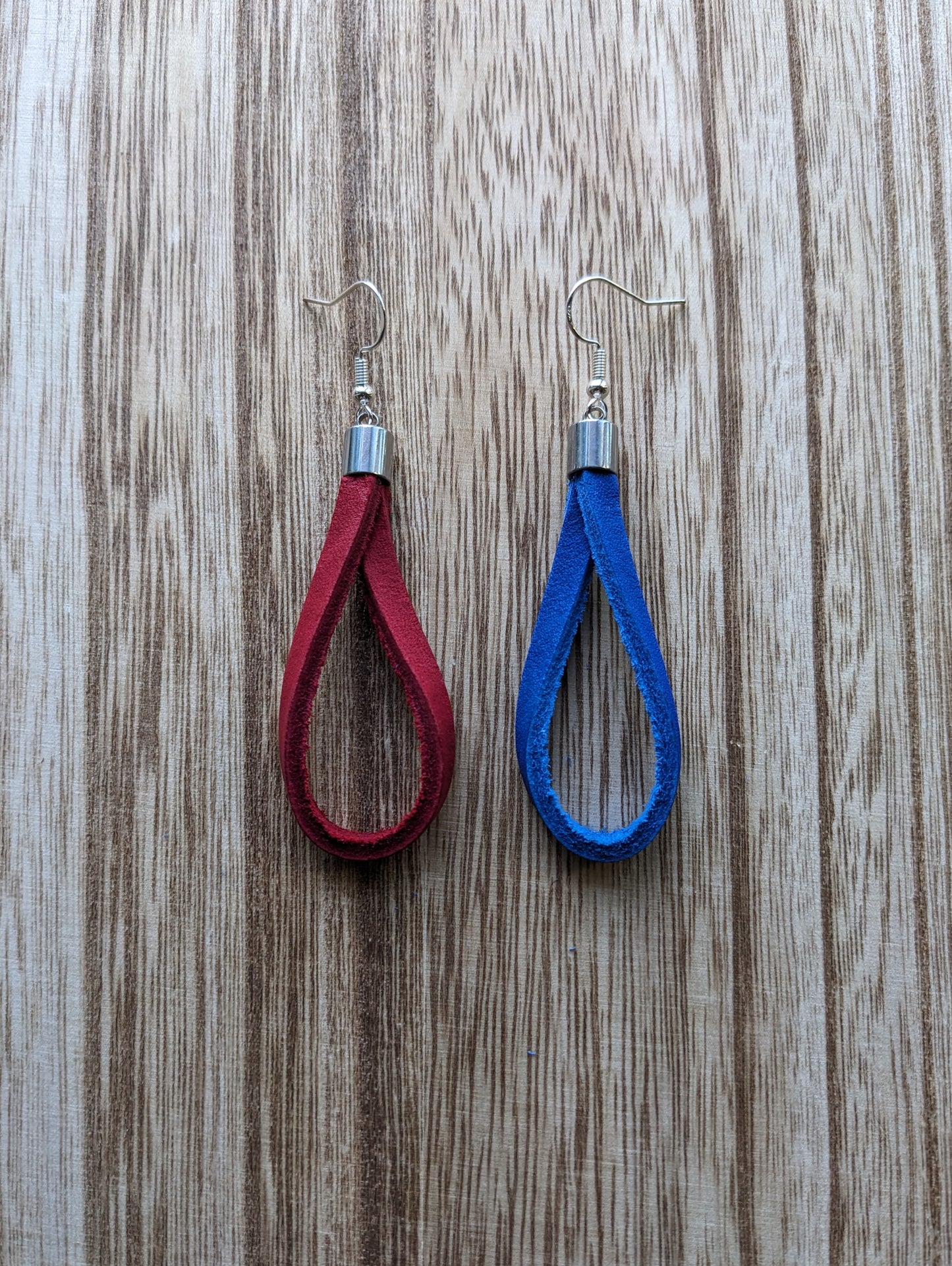 Red & Blue Baseball Glove Leather Earrings