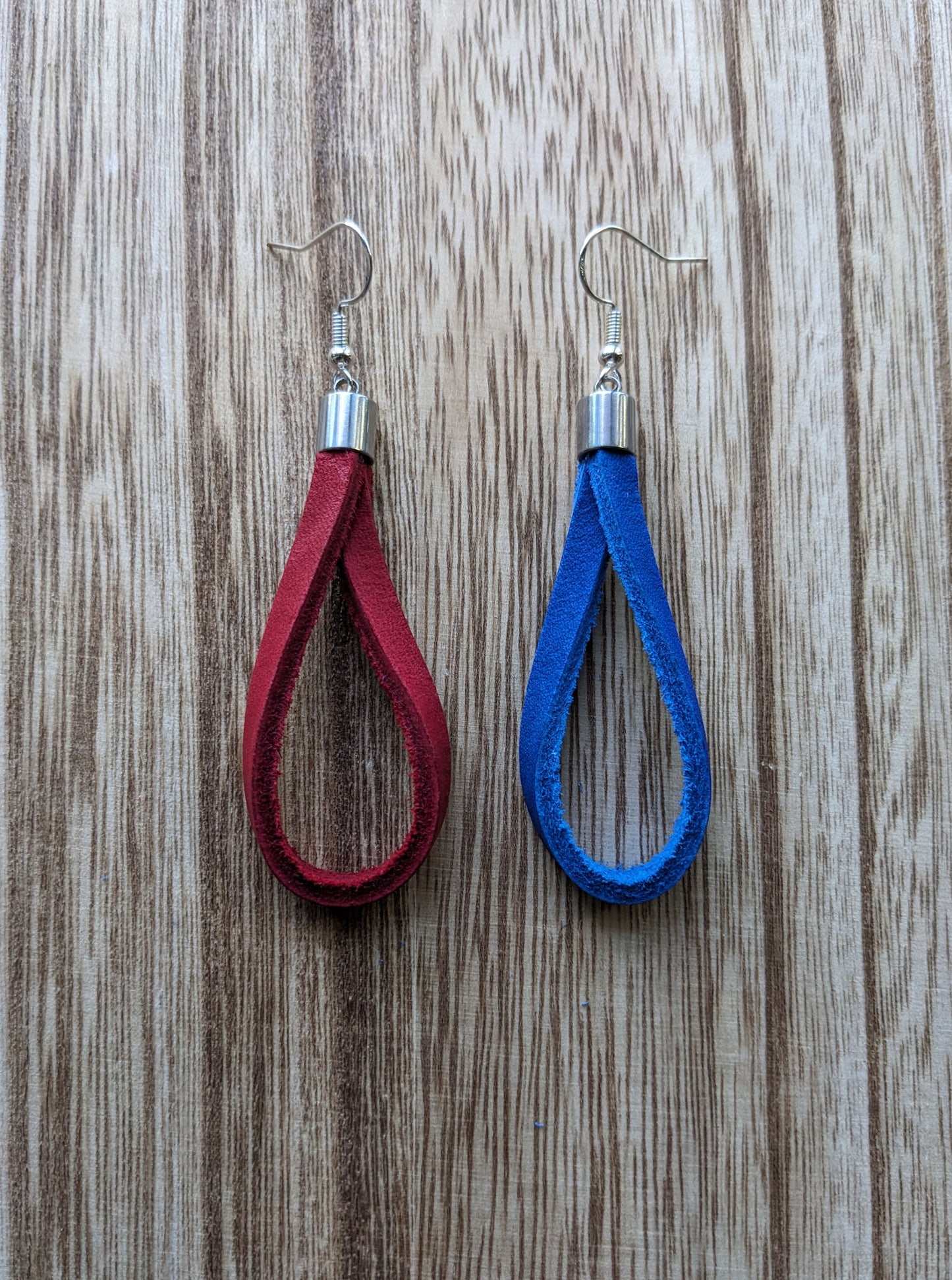 Red & Blue Baseball Glove Leather Earrings