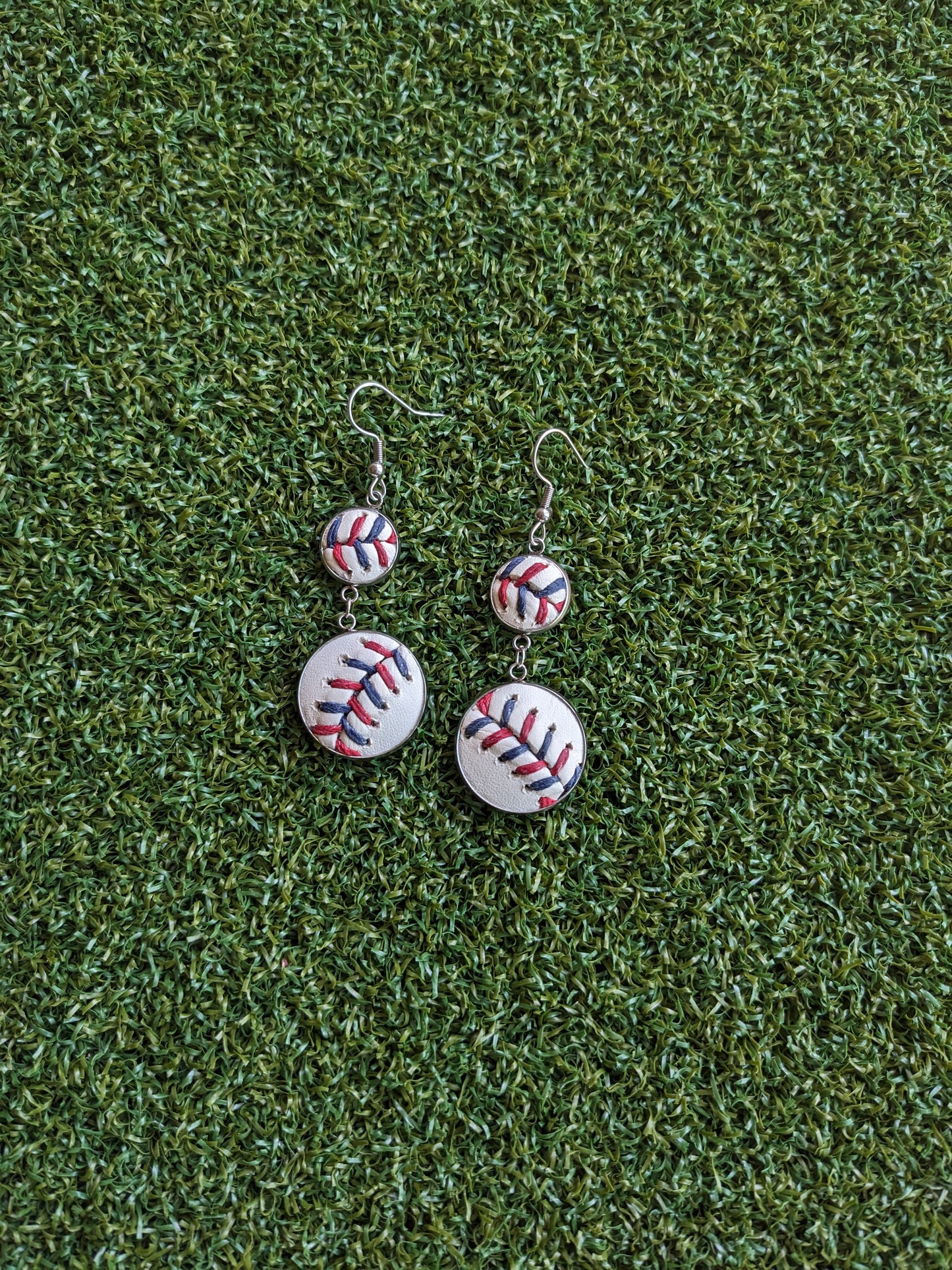 Double Play Earrings- Red/Blue Stitches