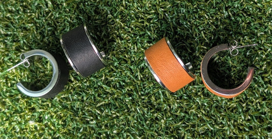 Baseball Glove Leather Hoop Earrings- Small