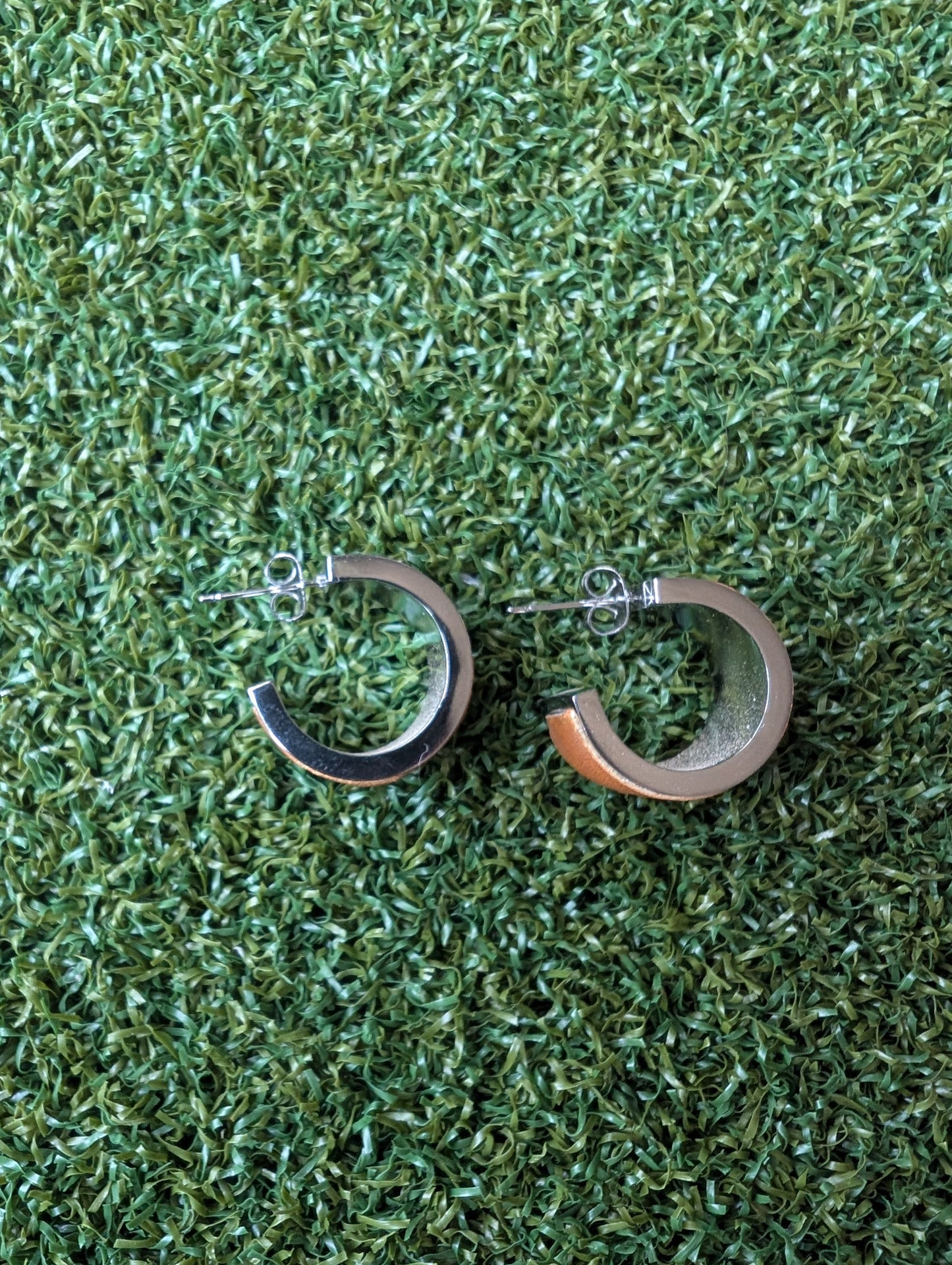 Baseball Glove Leather Hoop Earrings- Small