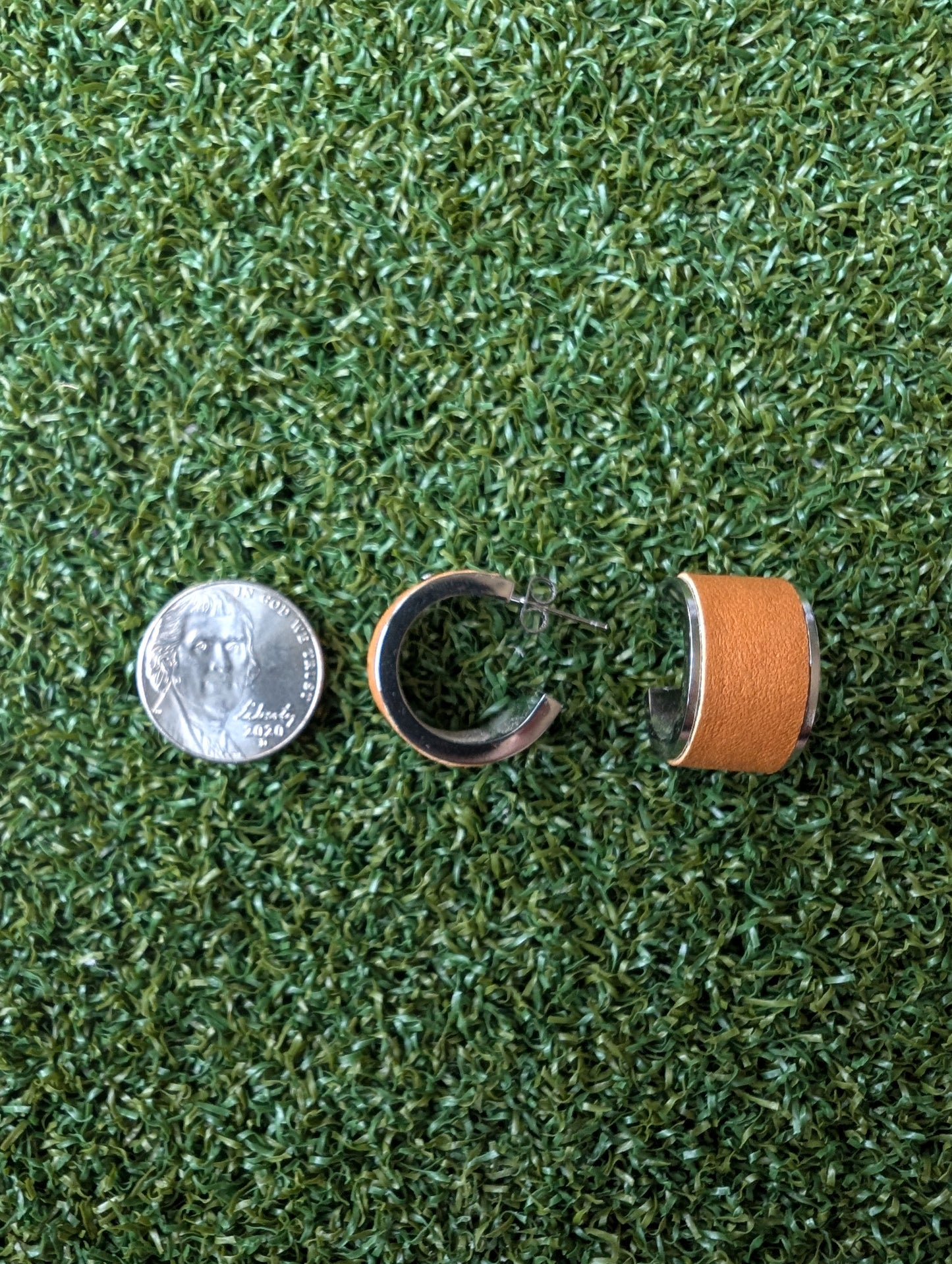 Baseball Glove Leather Hoop Earrings- Small