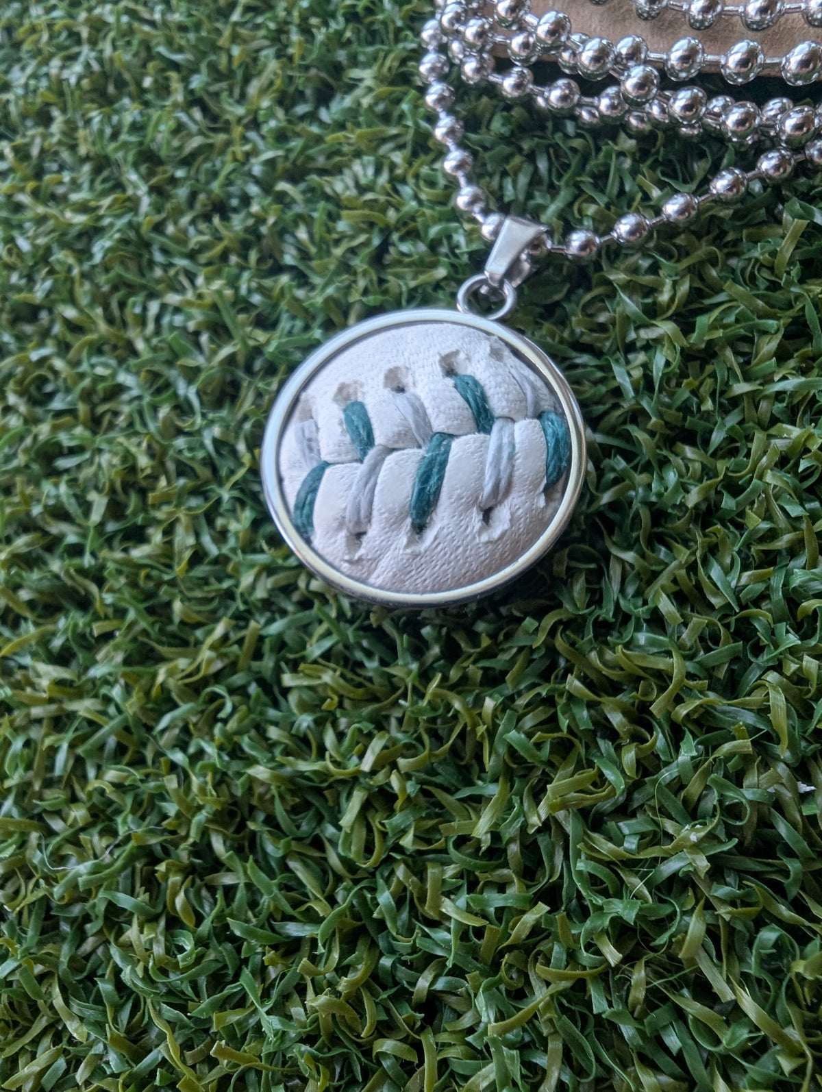 Northwest Green & Silver Stitches - Baseball Necklace - Limited Edition