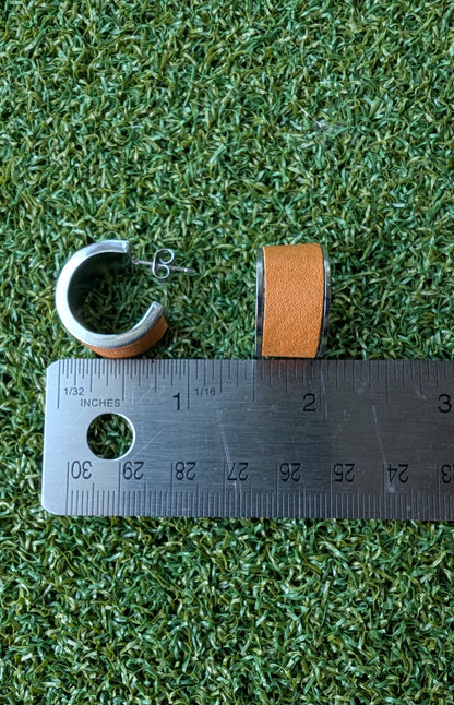 Baseball Glove Leather Hoop Earrings- Small