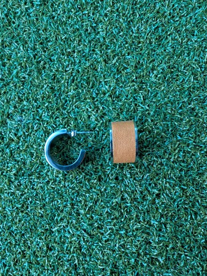 Baseball Glove Leather Hoop Earrings- Small